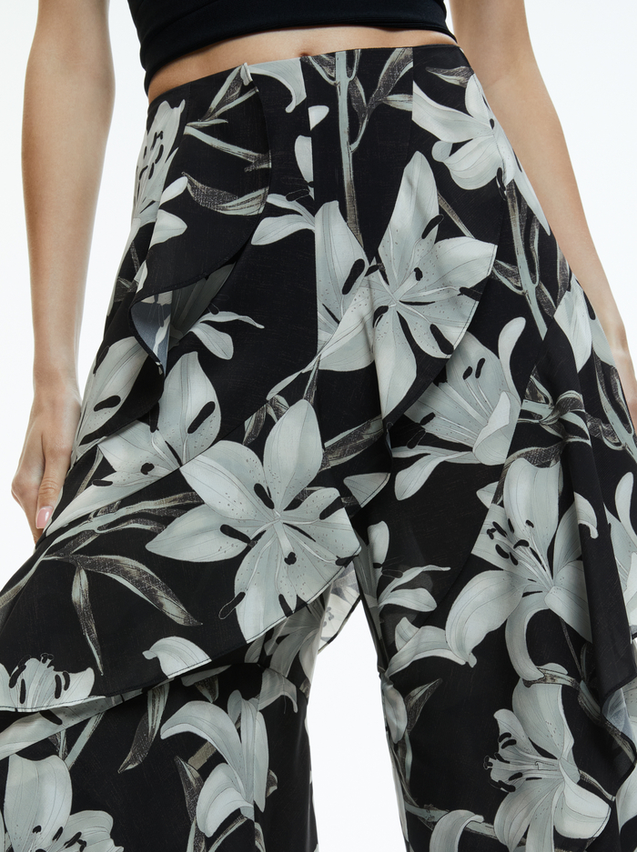 LOTUS HIGH RISE WIDE LEG RUFFLE PANT - STARGAZER BLACK LG image 3 - Alice And Olivia