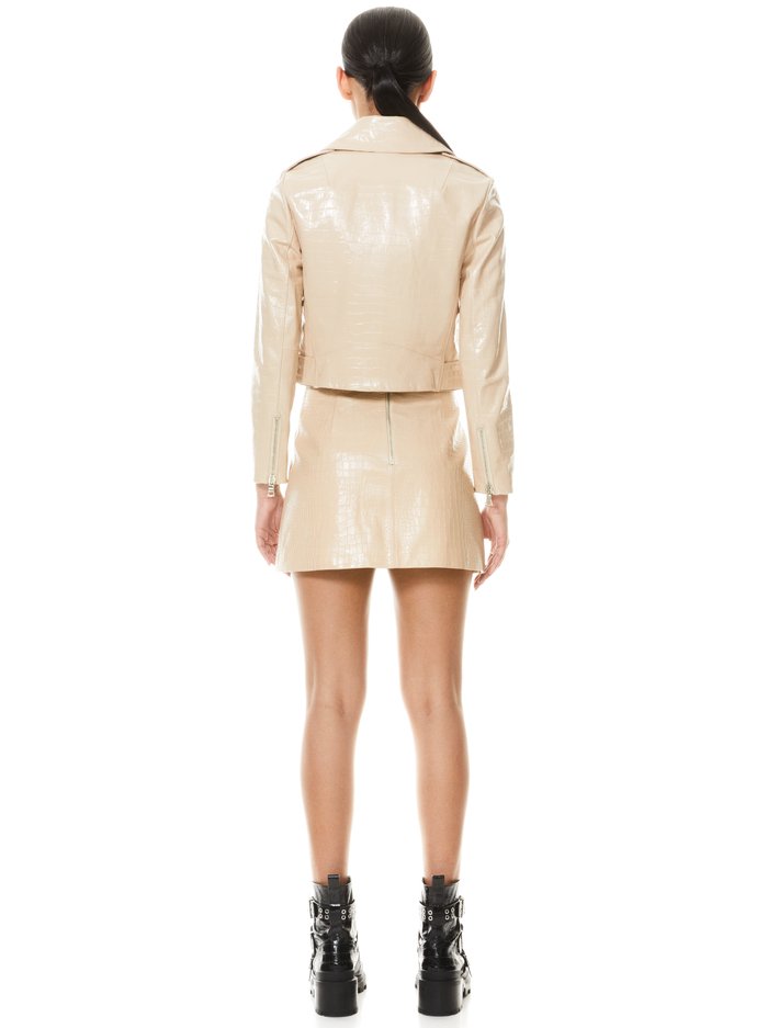 RILEY CROC LEATHER MINI SKIRT - ALMOND image 1 - ALICE + OLIVIA