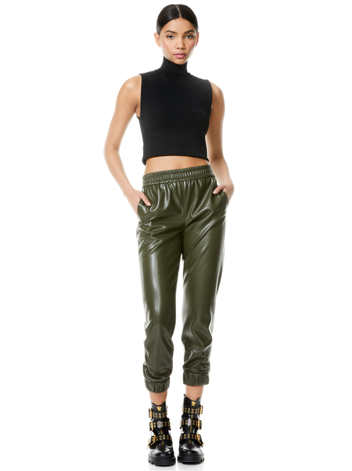 PETE VEGAN LEATHER JOGGER - OLIVE image 6 - Alice And Olivia