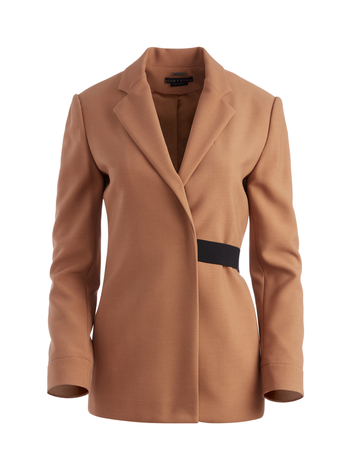 HATTIE SIDE STRAP BLAZER - CAMEL/BLACK image 5 - Alice And Olivia