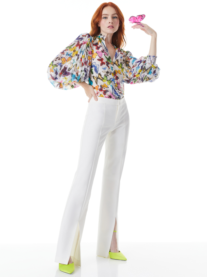 ILAN SMOCKED SLEEVE BUTTON FRONT BLOUSE - BUTTERFLY HIGH OFF WHITE image 3 - Alice And Olivia