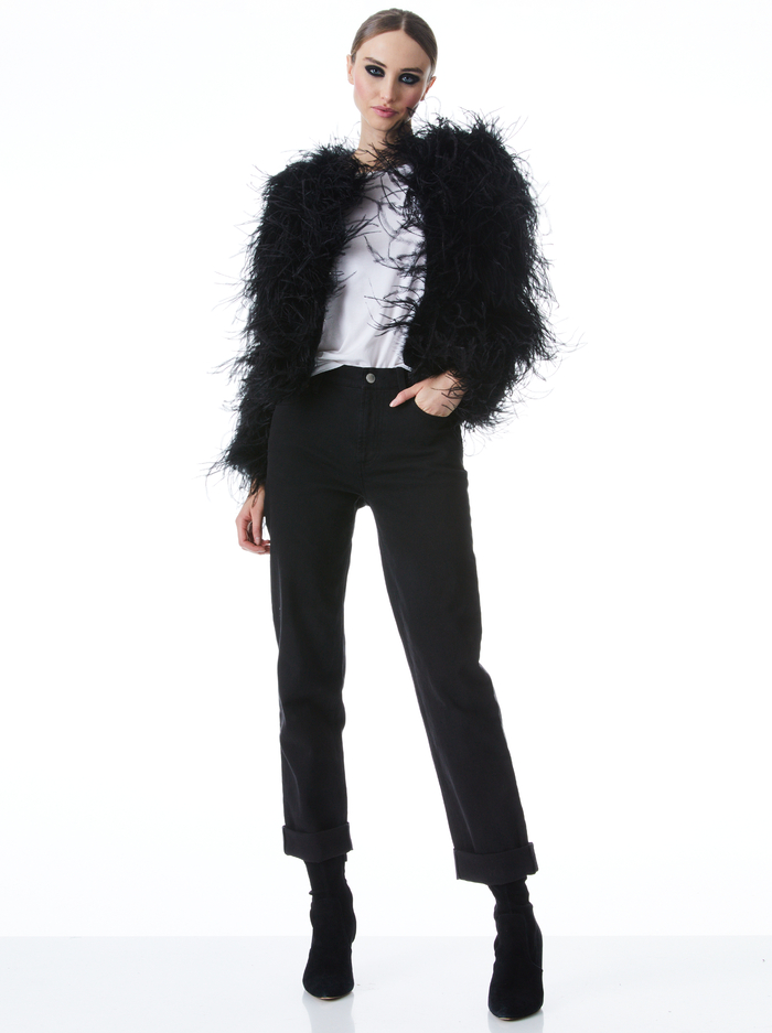 KIDMAN FEATHERED JACKET - BLACK image 1 - Alice And Olivia