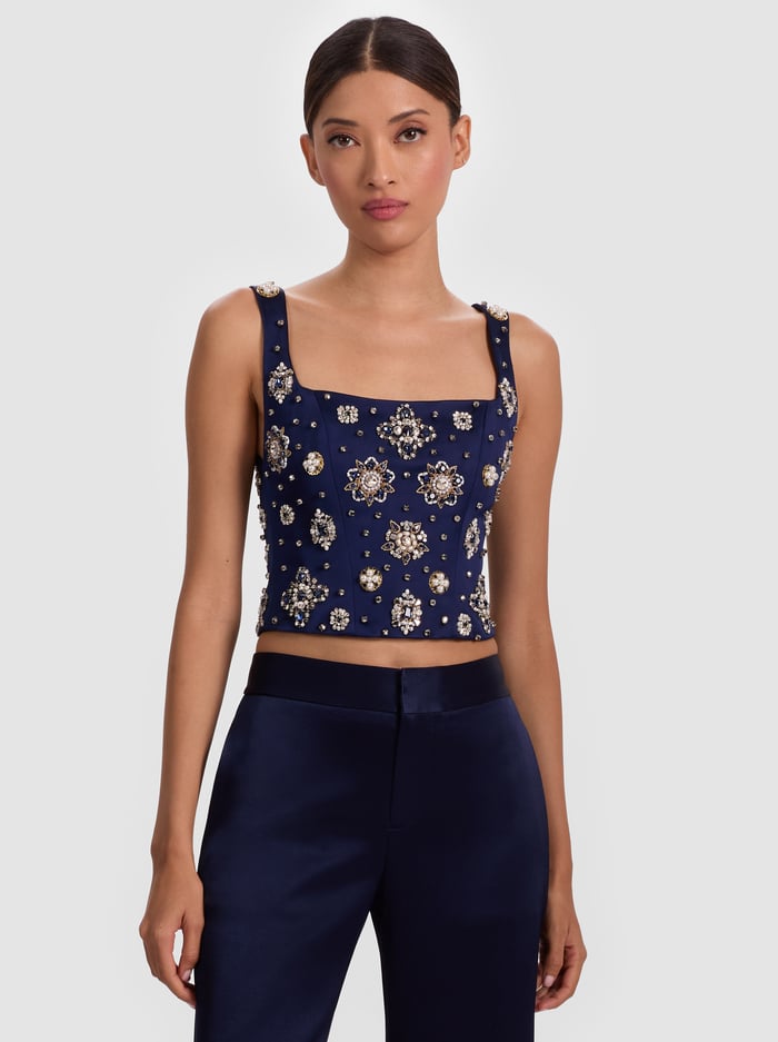 LILLIANNA EMBELLISHED CORSET TOP - MIDNIGHT BLUE - Alice And Olivia