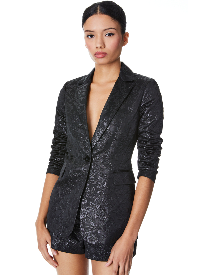 MACEY CUFFED SHAWL COLLAR BLAZER - BLACK - Alice And Olivia
