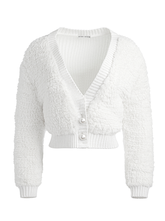 CASILDA FAUX FUR CROPPED CARDIGAN - SOFT WHITE image 5 - Alice And Olivia