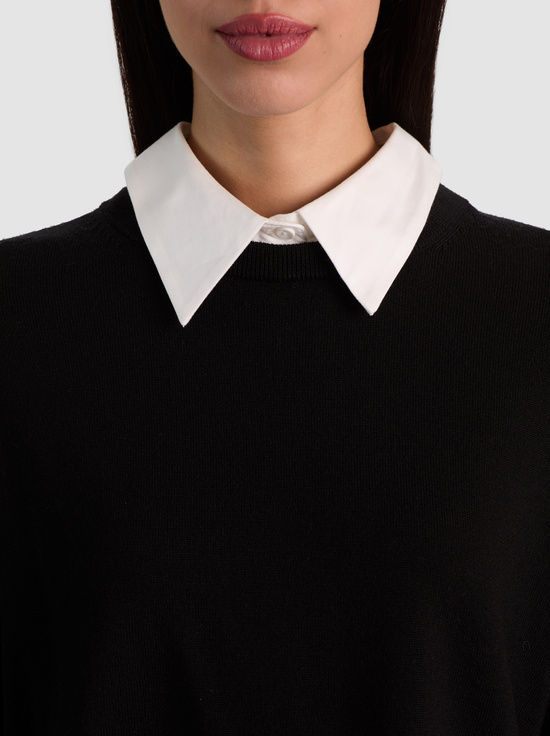 BLACK-RHETT WOOL PULLOVER WITH DETACHABLE COLLAR