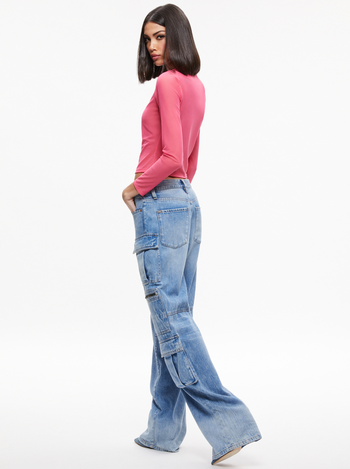 DELAINA LONG SLEEVE MESH CROP TOP - CANDY image 1 - Alice And Olivia