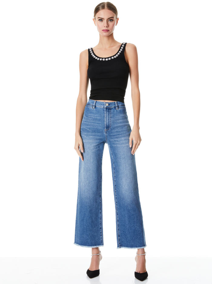 KORI EMBELLISHED RIBBED TANK - BLACK/MULTI image 2 - Alice And Olivia