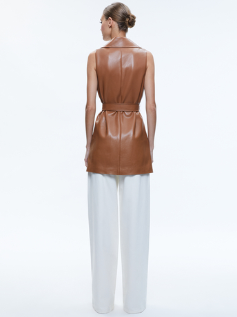 CAMEL-ROZLYNN VEGAN LEATHER BELTED VEST