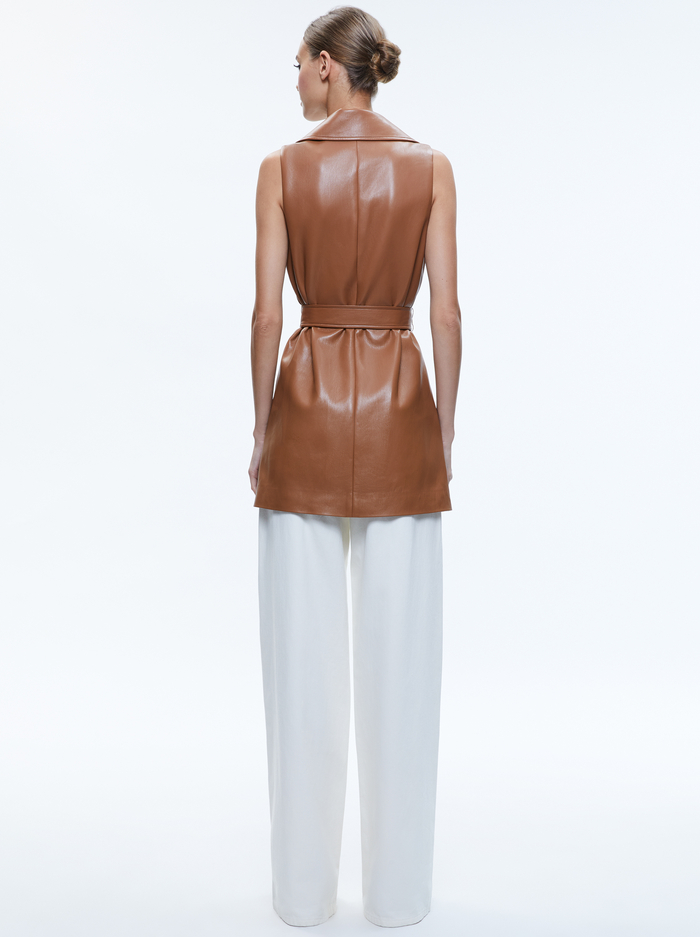 ROZLYNN VEGAN LEATHER BELTED VEST - CAMEL image 1 - Alice And Olivia