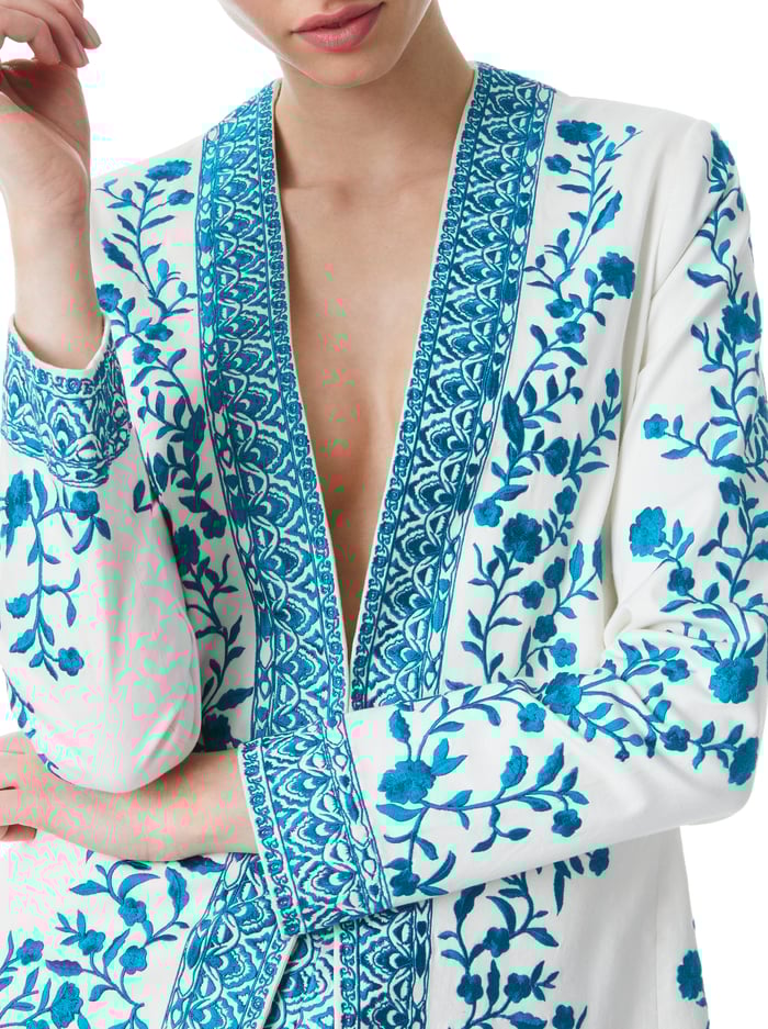CHRISELLE EMBROIDERED BLAZER - OFF WHITE/OCEAN BLUE image 3 - Alice And Olivia