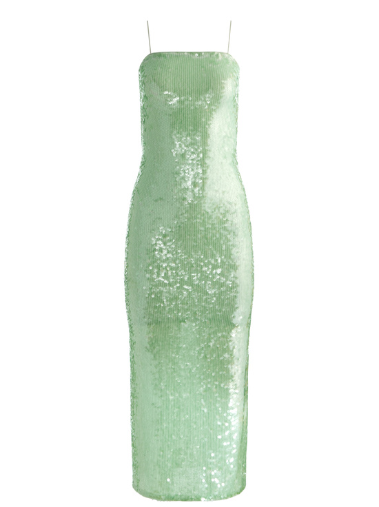 GREEN TEA-FIFI SEQUIN MIDI DRESS