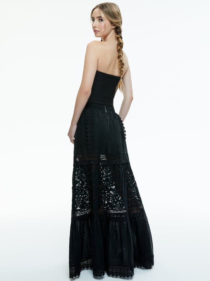 REISE EMBROIDERED TIERED MAXI SKIRT - BLACK image 2 - Alice And Olivia