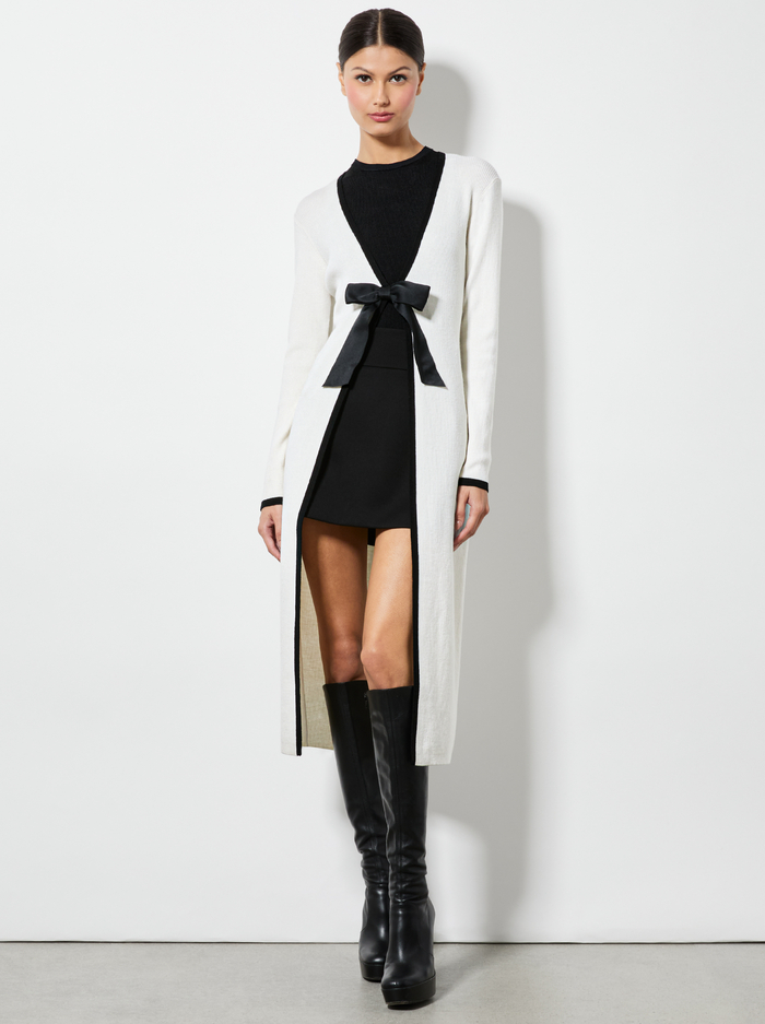 SIBEL BOW CARDIGAN - ECRU/BLACK - Alice And Olivia