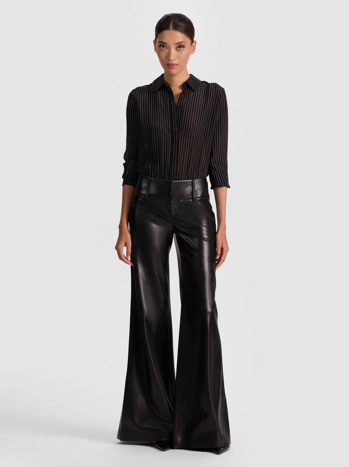 WILLA SILK BODYSUIT - BLACK/OFF WHITE image 1 - Alice And Olivia
