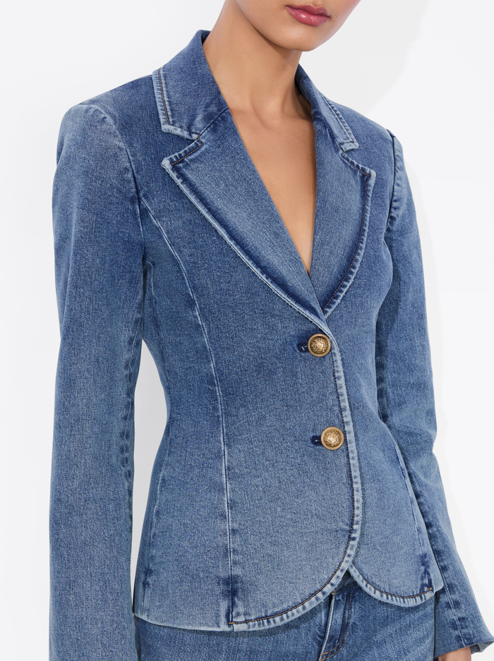 IANA DENIM SCULPTED BLAZER - ROMY DARK VINTAGE BLUE image 3 - Alice And Olivia