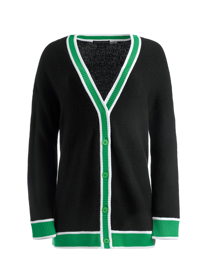 BARRY OVERSIZED V-NECK CARDIGAN - BLACK/GARDEN GREEN image 5 - Alice And Olivia