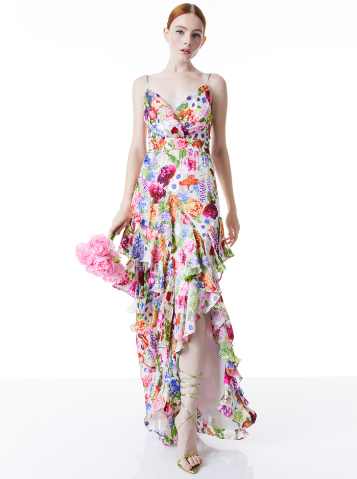 HAYDEN V-NECK FRONT RUFFLE DRESS - FLOWER SHOP image 2 - Alice And Olivia