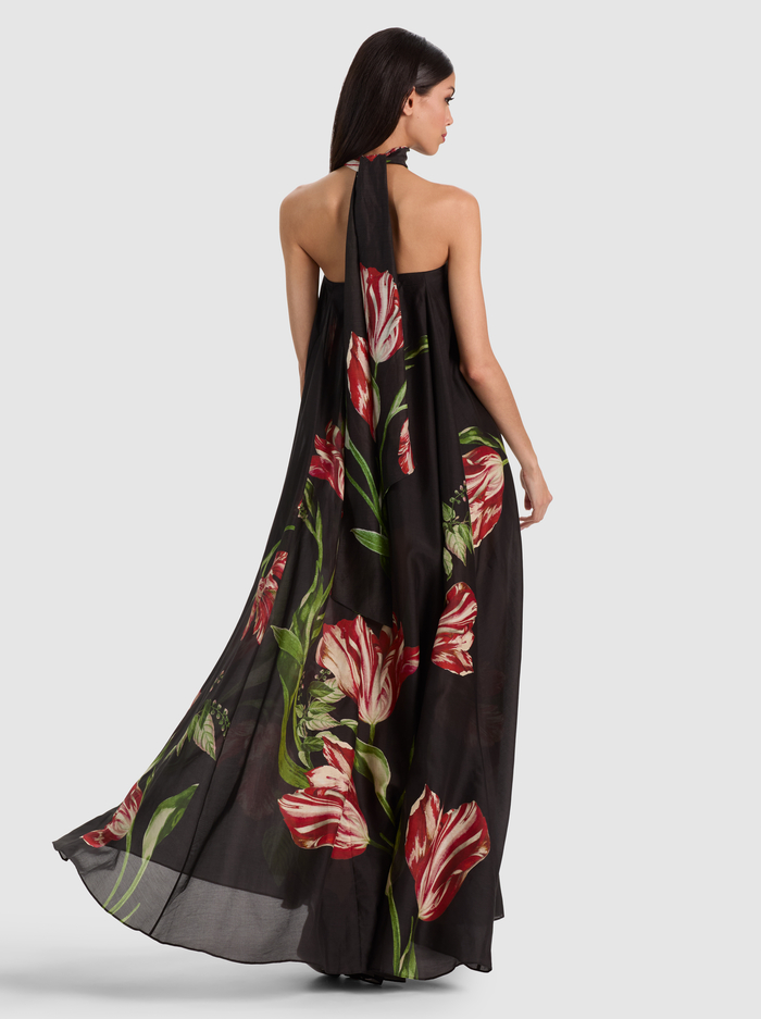 MARCIELA MAXI DRESS WITH SCARF - SOFT TULIP BLACK image 2 - ALICE + OLIVIA