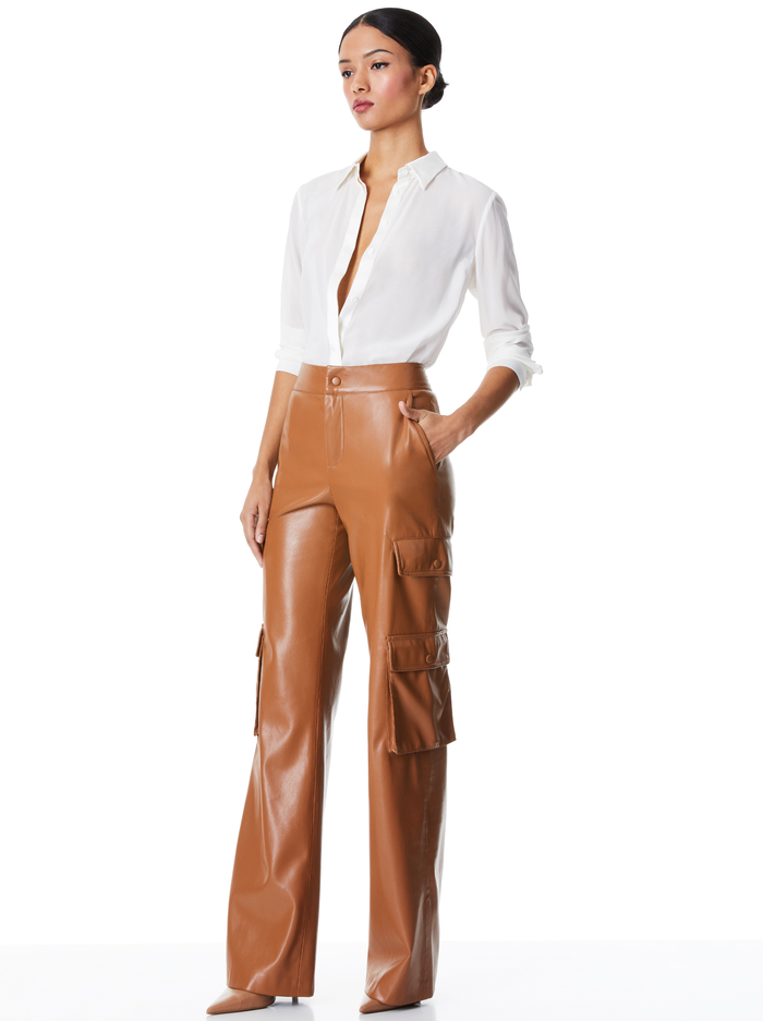HAYES VEGAN LEATHER WIDE LEG PANT - CAMEL image 4 - ALICE + OLIVIA