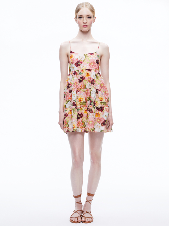 COLLEEN BABYDOLL MINI DRESS - JUNIPER FLORAL ROSE - Alice And Olivia
