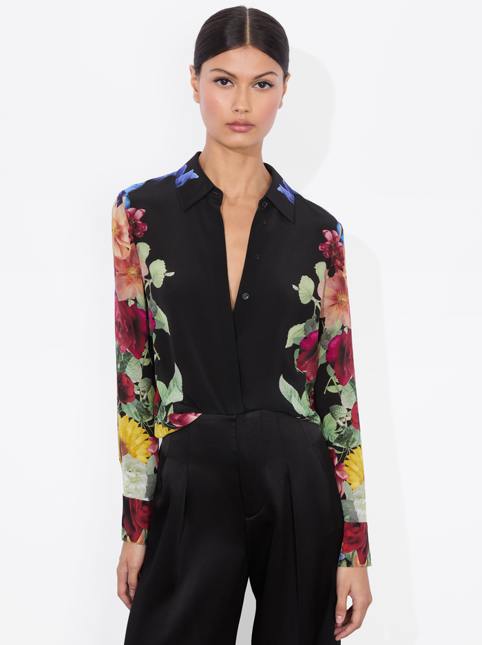 BRADY SILK BLOUSE - GARDEN BRUNCH BLACK - Alice And Olivia