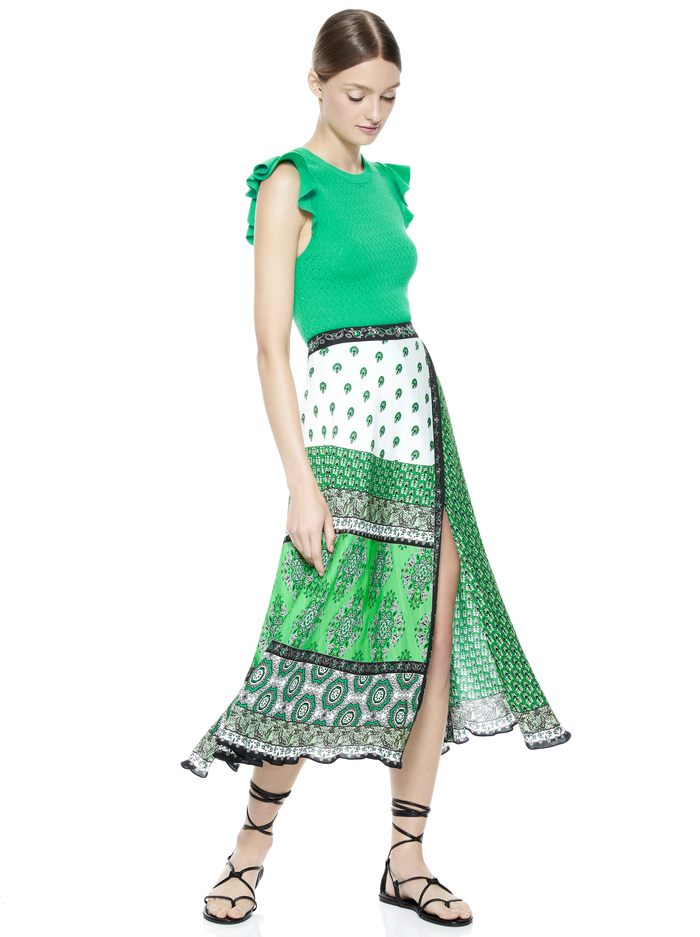 LAMARA RUFFLE SLEEVE CREW NECK TOP - JADE image 5 - Alice And Olivia