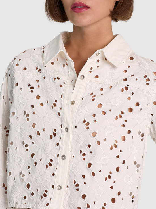 OFF WHITE-FINELY LASER-CUT DENIM BUTTON DOWN