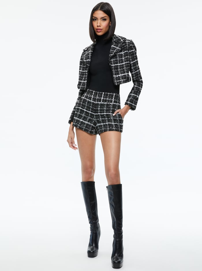 YARDLEY CROPPED FRAY HEM JACKET - BLACK/OFF WHITE image 2 - Alice And Olivia