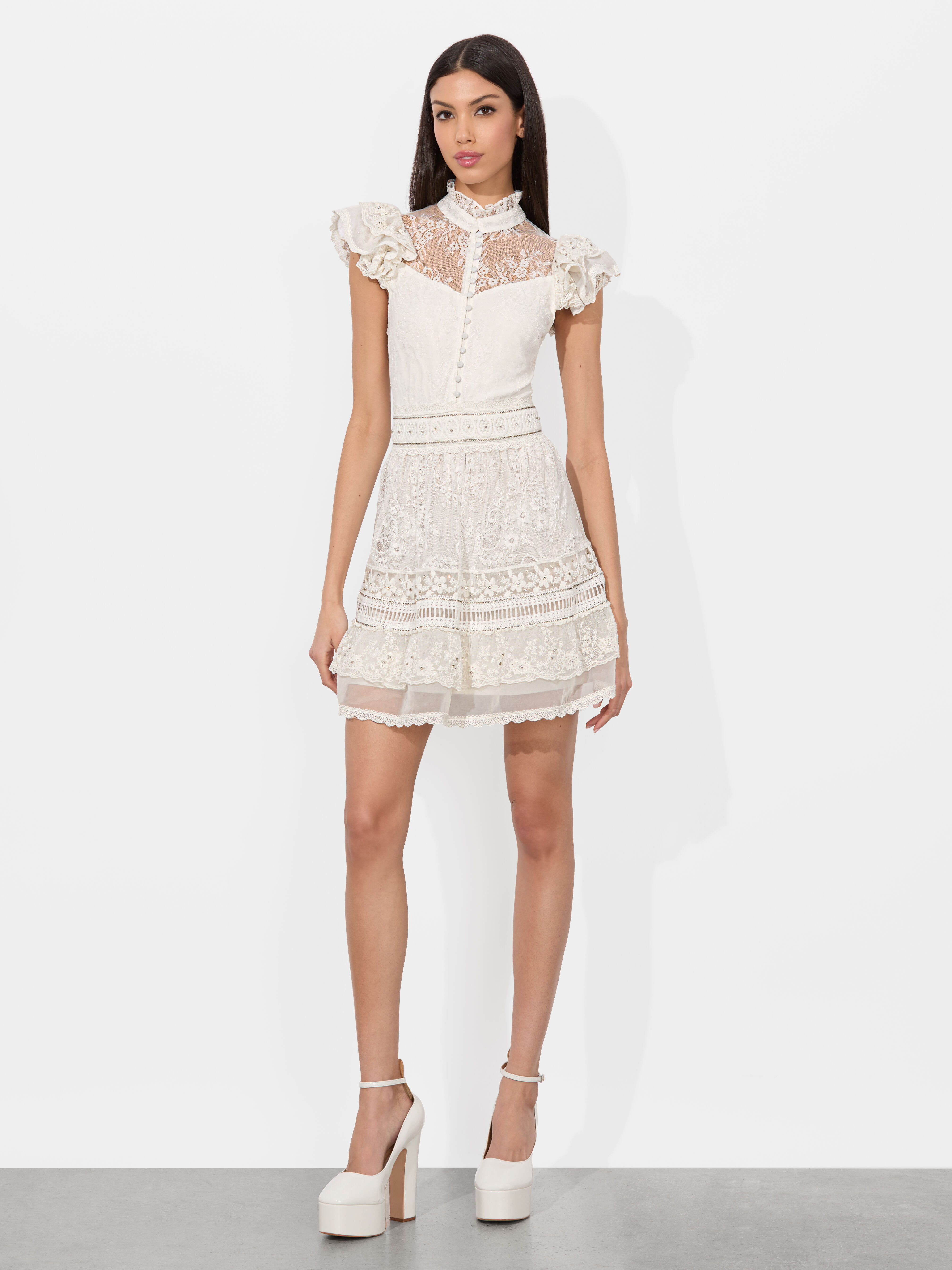 Alice+Olivia ★VERNITA ロマンティックな花柄 刺繍 ミニドレス Vernita Embroidered Mini Dress In Off White | Alice + Olivia