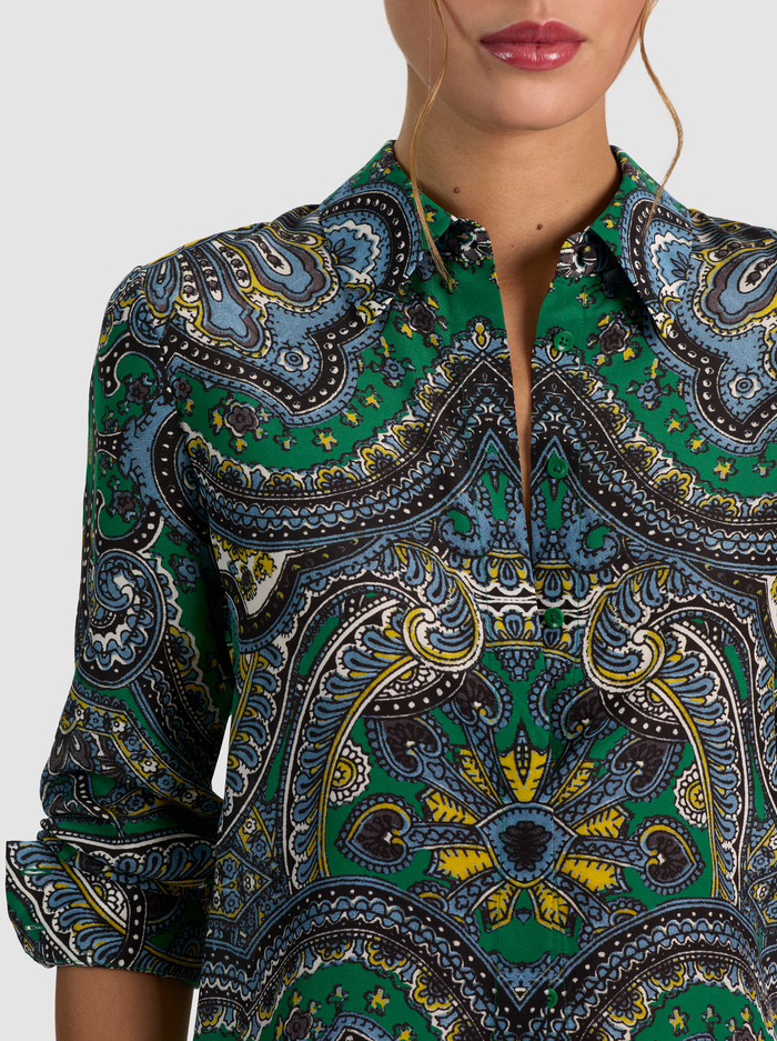 WILLA SILK BLOUSE - BON VOYAGE DEEP EMERALD image 3 - ALICE + OLIVIA