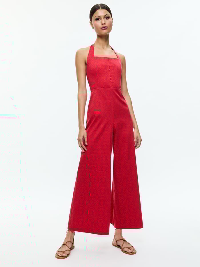 AIDA CROPPED HALTER JUMPSUIT - SYMMETRY RED APPLE - Alice And Olivia