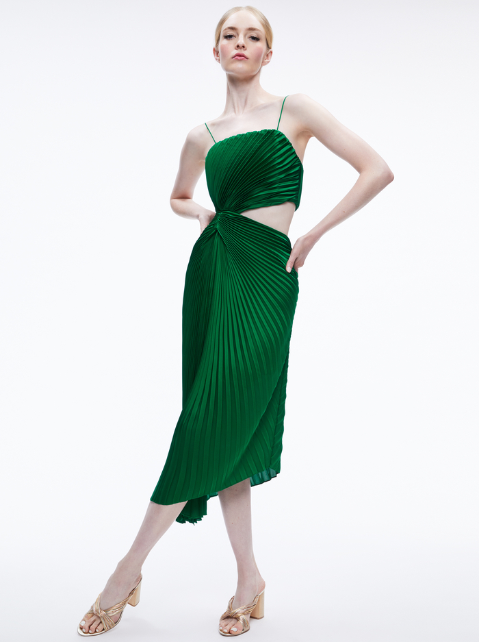 FAYETH CUT OUT ASYMMETRICAL HEM MIDI DRESS - EMERALD image 4 - Alice And Olivia