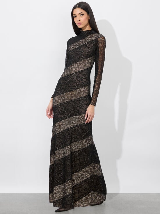 BLACK-DELORA LACE PANELED DRESS