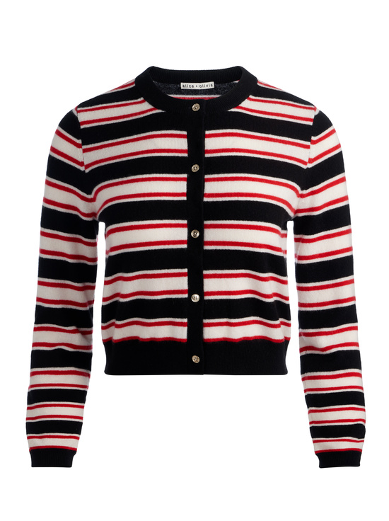 BLACK/PERFECT RUBY/BISCOTTI-DOLLIE CASHMERE CARDIGAN