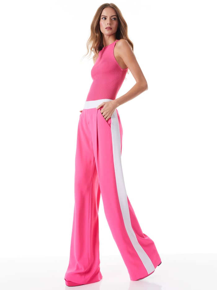 ERIC MID RISE PANT WITH TUX STRIPE - CANDY image 5 - Alice And Olivia