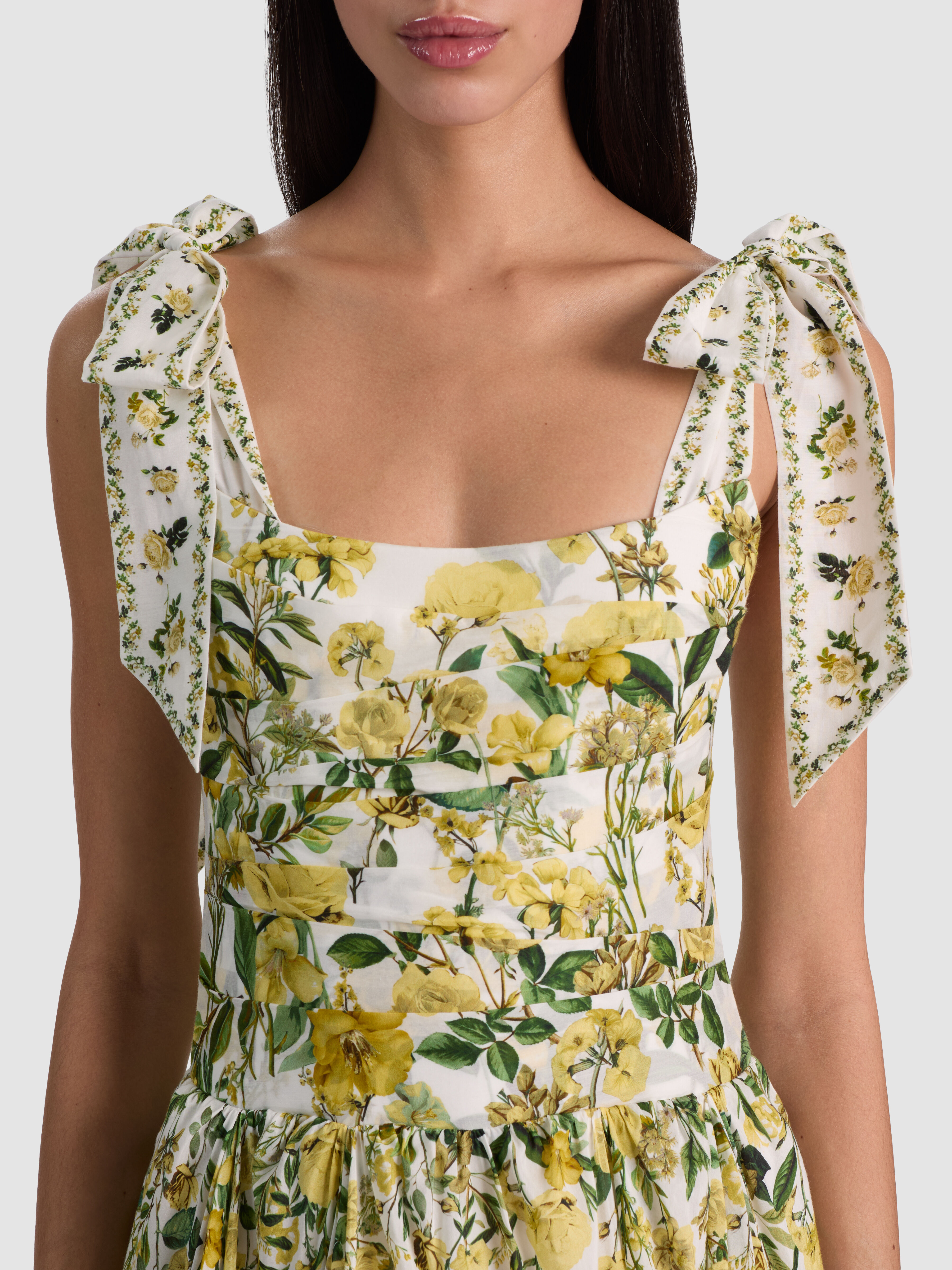 Alice+Olivia 　デイジ柄ワンピース DAY SUNBURST SLEEVE MAXI DRESS in ROSE TAN | ALICE + OLIVIA