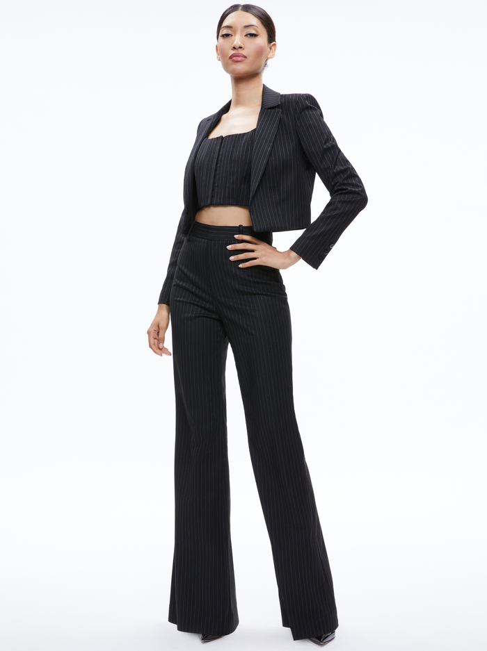 BRESLIN CORSET DENIM TOP - BLACK PINSTRIPE image 2 - Alice And Olivia
