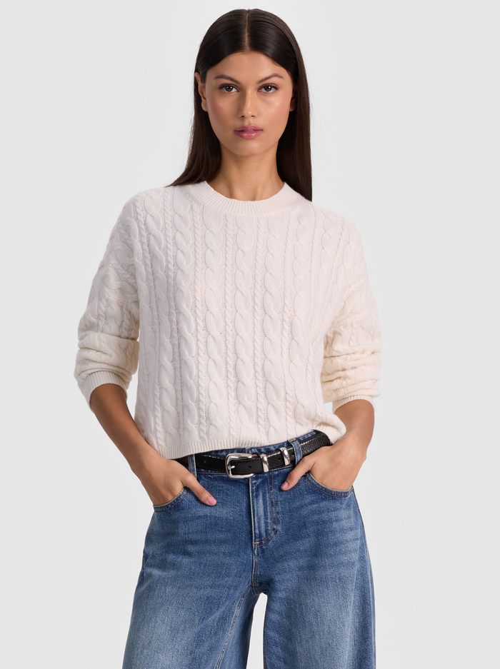 CECILIE CASHMERE CABLEKNIT PULLOVER - ECRU - Alice And Olivia