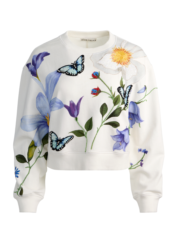 RUSSELL EMBELLISHED CREWNECK SWEATSHIRT - TWISTING VINES OFF WHITE image 5 - ALICE + OLIVIA