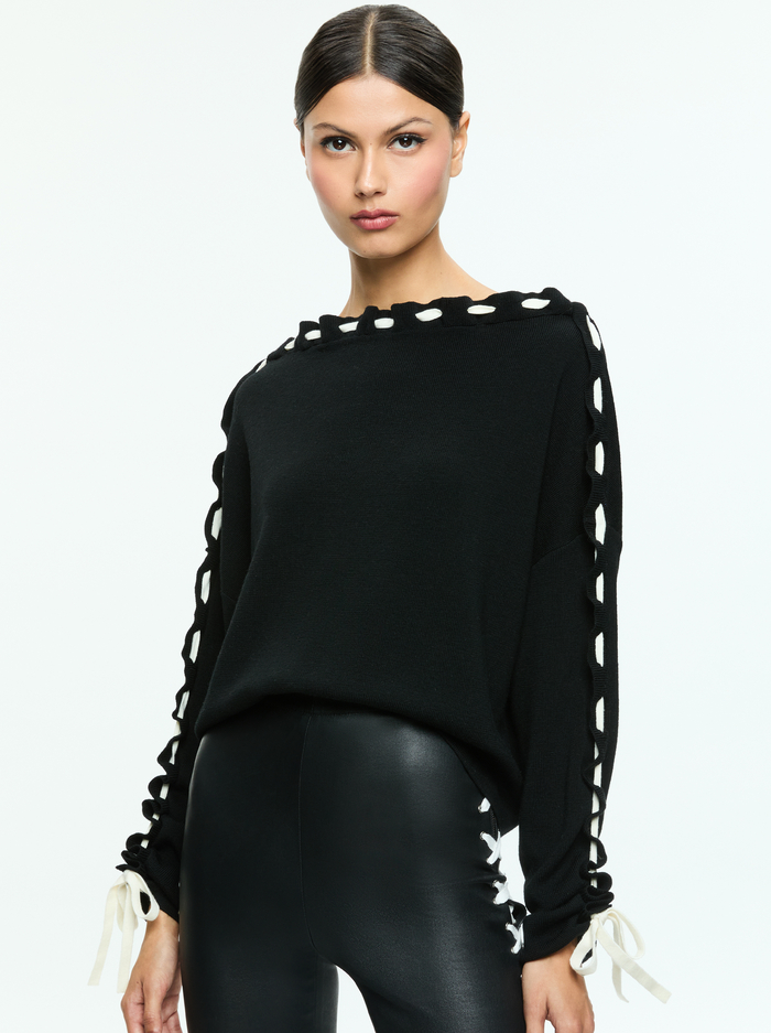 CALANDRA PULLOVER - BLACK/ECRU - Alice And Olivia