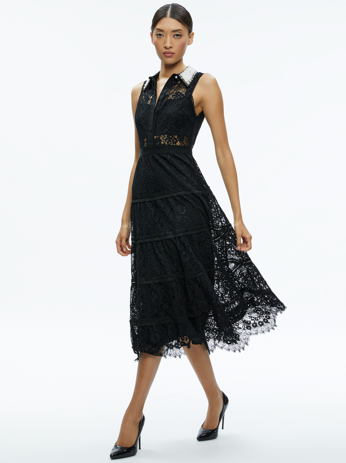 ANAYA EMBELLISHED COLLAR LACE MIDI DRESS - BLACK image 2 - Alice And Olivia