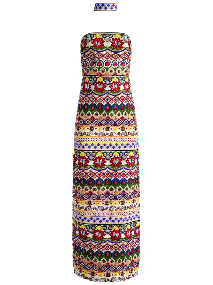 GEORGIE CHOKER STRAPLESS GOWN - CHAMPAGNE/MULTI image 5 - Alice And Olivia