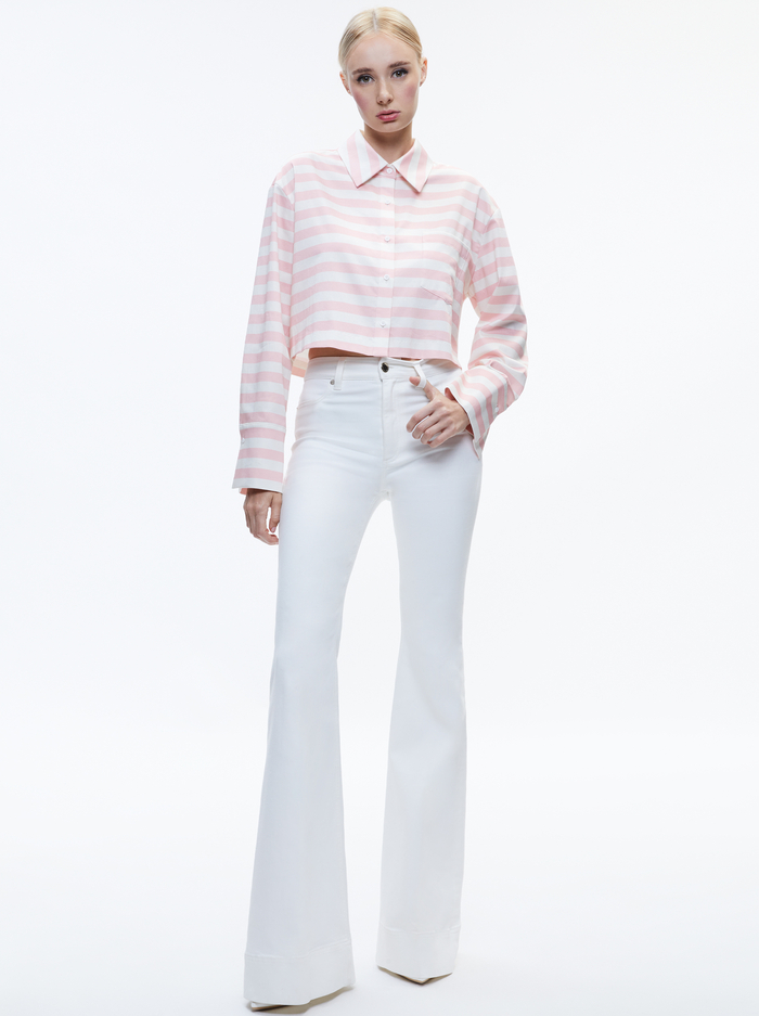 FINELY CROPPED BUTTON DOWN - ADMIRAL STRIPE PINK LACE image 3 - Alice And Olivia
