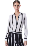 WILLA PLACKET TOP - MODERN STRIPE WHITE/BLK