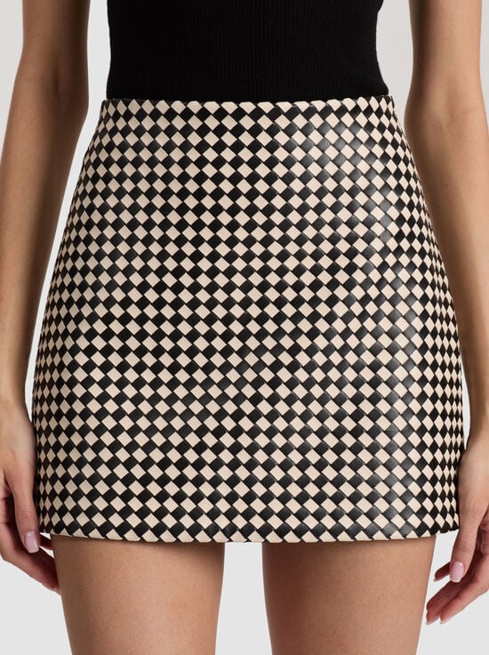 BLACK/BISCOTTI-ELANA VEGAN MINI SKIRT