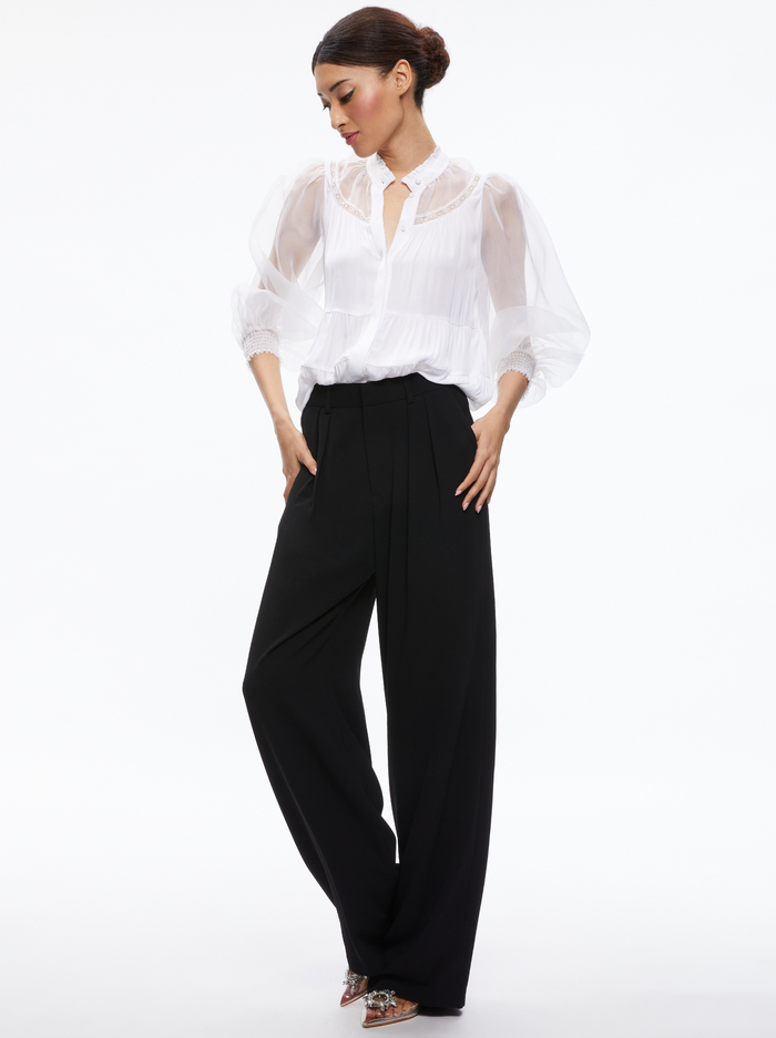 JACLYN GATHERED SMOCKED BLOUSON SLEEVE BLOUSE - WHITE image 4 - ALICE + OLIVIA