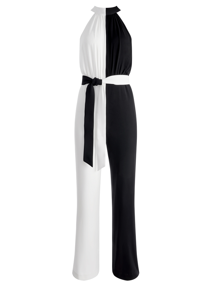 THELMA HALTERNECK JUMPSUIT - BLACK/OFF WHITE image 5 - Alice And Olivia