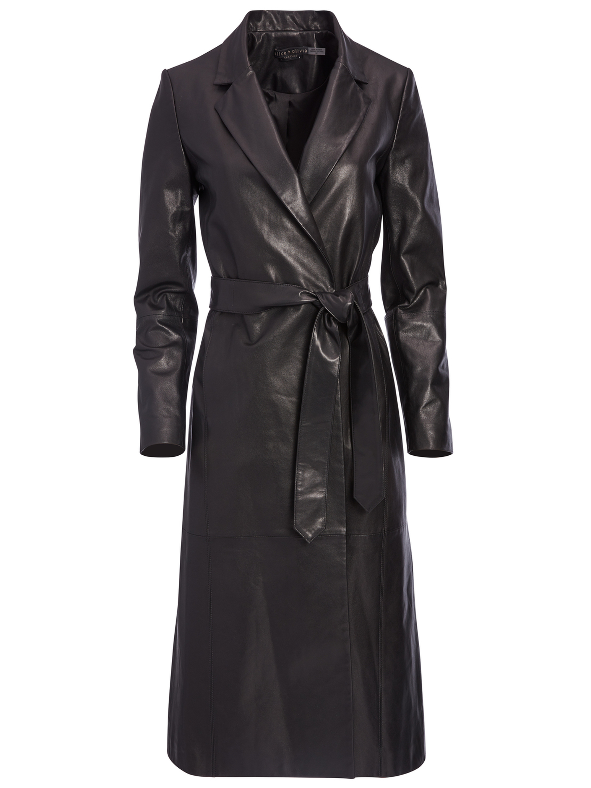 Karley Leather Flare Wrap Coat In Black | Alice And Olivia