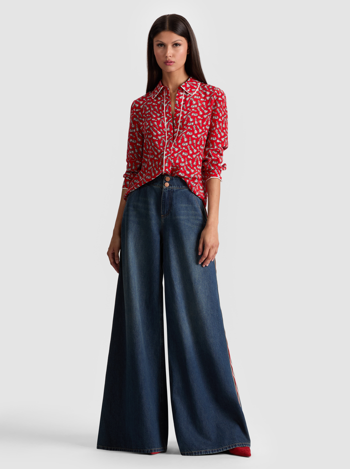 WILLA SILK BLOUSE WITH PIPING - QUEENING image 1 - Alice And Olivia